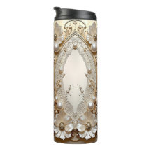 Tumbler Térmico Pérolas Flores Brancas Modernas