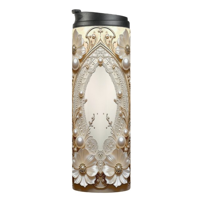 Garrafa Térmica Tumbler Térmico Pérolas Flores Brancas Modernas (Rotação à direita)