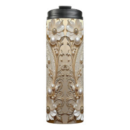 Garrafa Térmica Tumbler Térmico Pérolas Flores Brancas Modernas