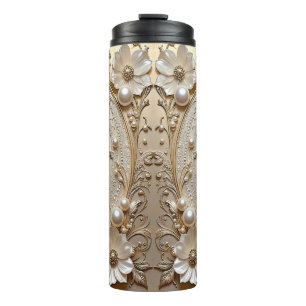 Garrafa Térmica Tumbler Térmico Pérolas Flores Brancas Modernas