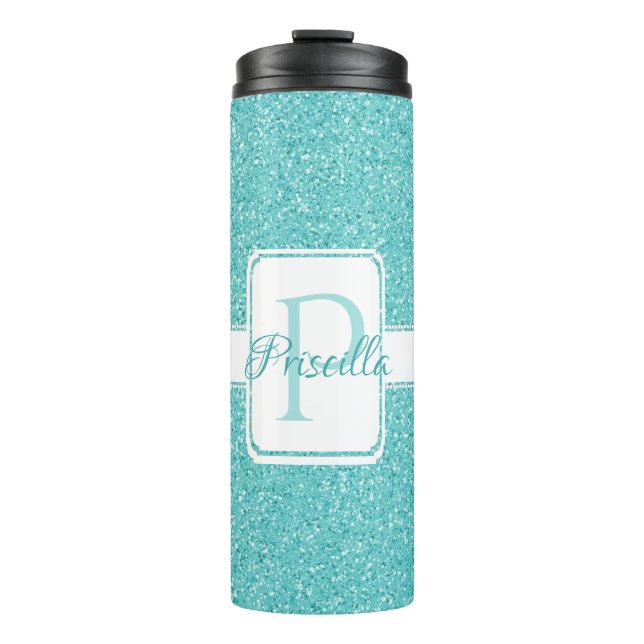 Garrafa Térmica Tumbler Térmico Personalizado com Glitter Teal (Frente)