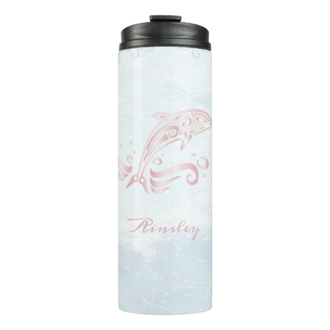 Garrafa Térmica Tumbler Térmico Personalizado de Golfinho Rosa (Frente)