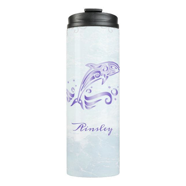 Garrafa Térmica Tumbler térmico personalizado de golfinho roxo (Frente)