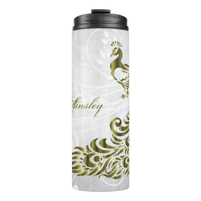 Garrafa Térmica Tumbler Térmico Personalizado de Peacock Dourado (Frente)