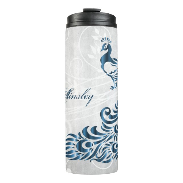 Garrafa Térmica Tumbler Térmico Personalizado Pavão Azul (Frente)