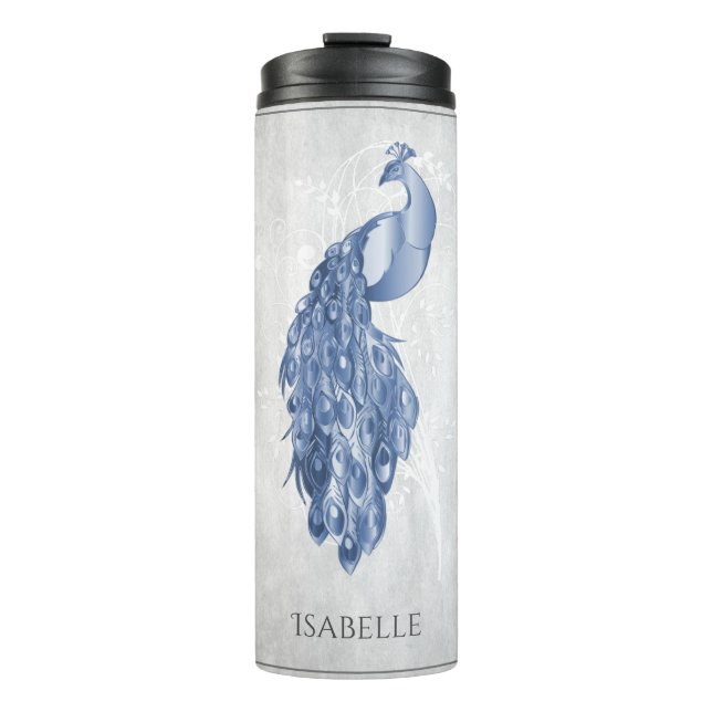 Garrafa Térmica Tumbler Térmico Personalizado Pavão Elegante Azul (Frente)