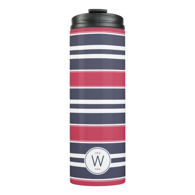 Garrafa Térmica Tumbler Térmico Preppy Red, White & Blue Stripe (Frente)