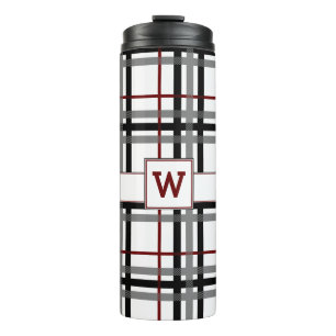 Garrafa Térmica Tumbler térmico preto branco e Xadrez vermelha