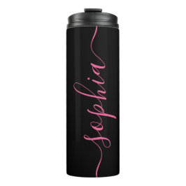 Garrafa Térmica Tumbler Térmico Preto Nome Script Rosa Personaliza
