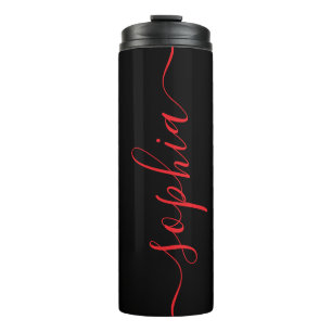 Garrafa Térmica Tumbler Térmico Preto Nome Vermelho Personalizado
