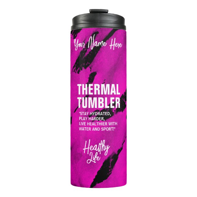 Garrafa Térmica Tumbler Térmico Rosa Preto Bruto (Frente)