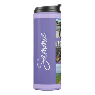 Garrafa Térmica Tumbler Térmico Roxo com Nome e Colagem de Fotos
