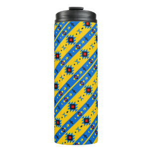 Garrafa Térmica Tumbler térmico tribal azul e amarelo