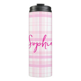 Garrafa Térmica Tumbler Térmico Xadrez Rosa Personalizado com Nome