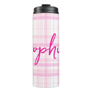 Garrafa Térmica Tumbler Térmico Xadrez Rosa Personalizado com Nome
