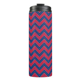 Garrafa Térmica Tumbler Térmico Zigue-Zague Vermelho, Branco e Azu