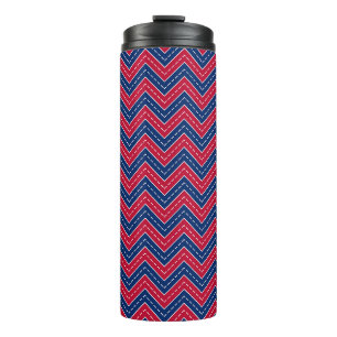 Garrafa Térmica Tumbler Térmico Zigue-Zague Vermelho, Branco e Azu