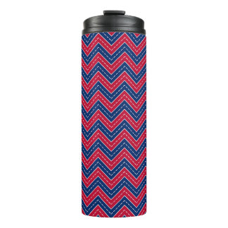 Garrafa Térmica Tumbler Térmico Zigue-Zague Vermelho, Branco e Azu
