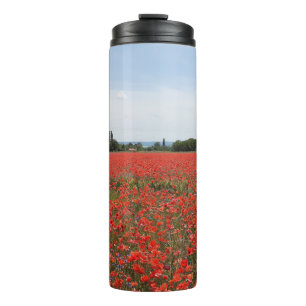 Garrafa Térmica Tumbler vermelho no campo de papoila