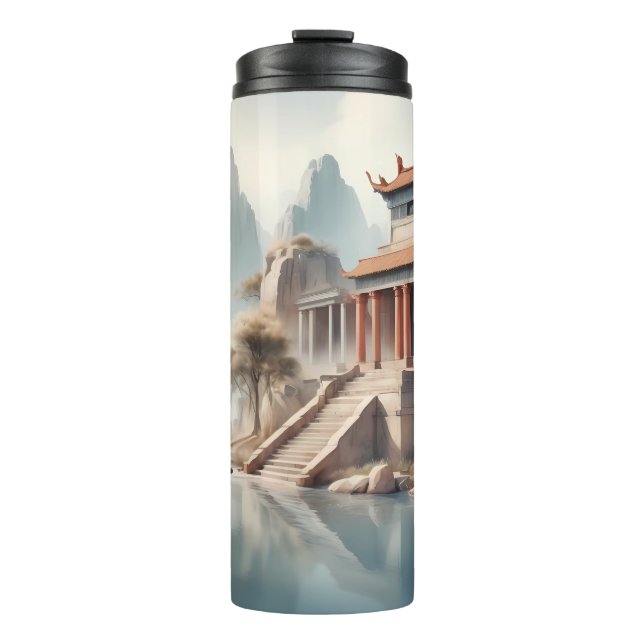Garrafa Térmica Tumblers - Serene Ancient Temple by the River (Frente)