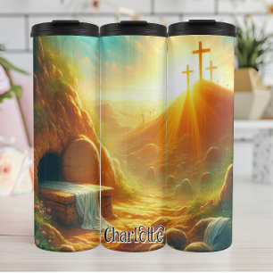 Garrafa Térmica Túmulo vazio e cruzes de Jesus