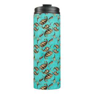 Garrafa Térmica Turquesa e Dourada Peacock Paisley