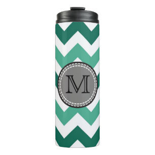 Garrafa Térmica Turquesa e Mint Chevron Zigzag Monograma