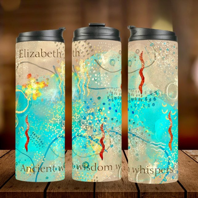 Garrafa Térmica Turquesa E Ouro Sabedoria Antiga Boho (Savor tranquility with our Wisdom Tumbler. Personalize it for your journey of reflection.)