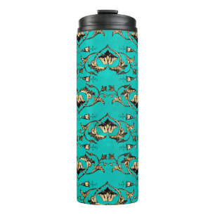 Garrafa Térmica Turquesa ornamentado Vintage e Peacock Dourado