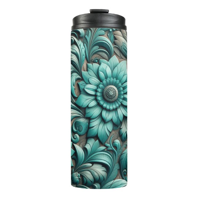 Garrafa Térmica Turquoise Floral com ferramenta Turquoise Teal (Frente)
