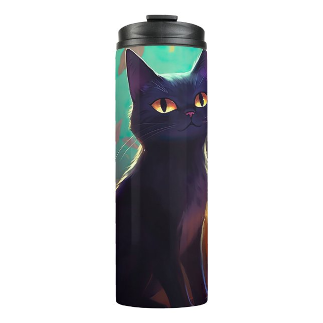 Garrafa Térmica Tuxedo Gato De Halloween Com Pumpkins Assustado (Frente)