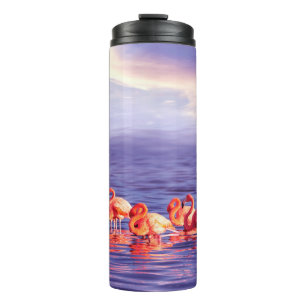 Garrafa Térmica Um bando de belos flamingos cor-de-rosa contra uma
