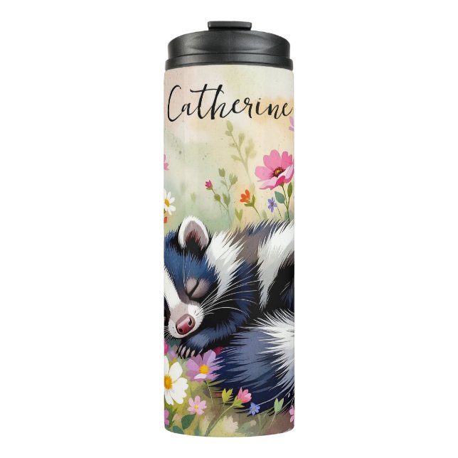 Garrafa Térmica Um Gambá Adorável Dormindo em Flores Personalizado (Frente)