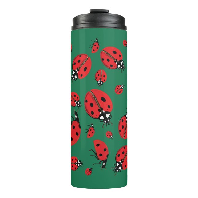 Garrafa Térmica Um monte de Ladybugs Lucky Pattern Green (Frente)