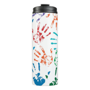 Garrafa Térmica Um padrão incolor de mãos humanas multicoloridas n