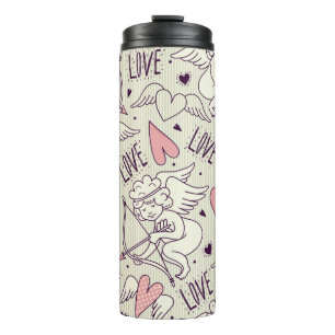 Garrafa Térmica Um padrão perfeito com anjos. Dia dos Namorados. 