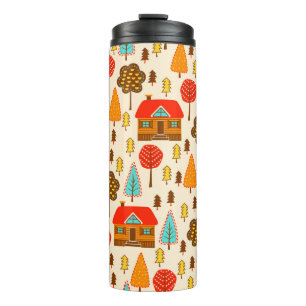 Garrafa Térmica Um padrão perfeito com casas na floresta. Vintag