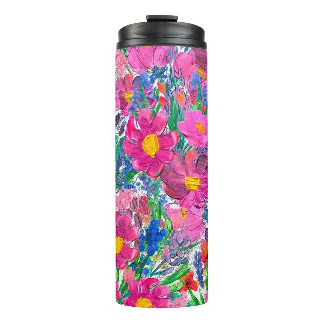 Garrafa Térmica Um padrão perfeito com flores bonitas. Watercolo (Frente)