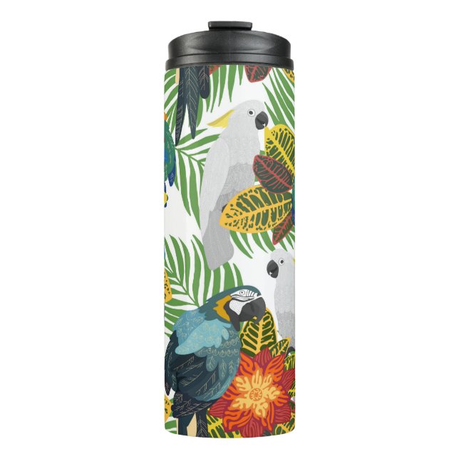 Garrafa Térmica Um padrão tropical perfeito com papagaios.  (Frente)