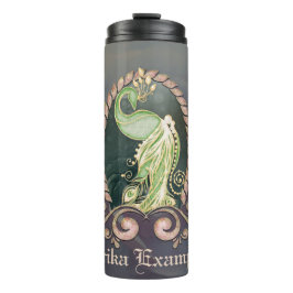 Garrafa Térmica Um pavão majestoso em ouro e verde