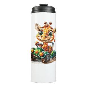 Garrafa Térmica Uma Girafa Bonita Dirigindo Um Carro Na Estrada, C