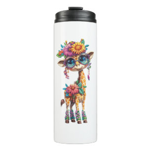 Garrafa Térmica Uma Linda Girafa De Bebê Com Destaque Floral E De