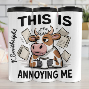 Garrafa Térmica Uma Vaca Irritada com Papéis Voando