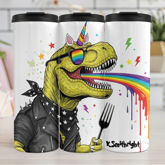 Garrafa Térmica Unicorn Dinosaur Rainbow Punk Rock (Criador carregado)