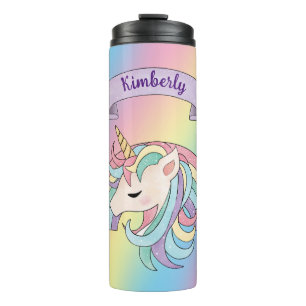 Garrafa Térmica Unicórnio & Arco-íris Colorido Nome Personalizado