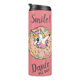 Garrafa Térmica Unicórnio Arco-íris em Pose de Dab de Dança Donut