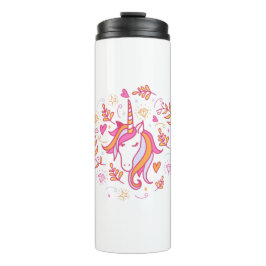 Garrafa Térmica Unicórnio em Rosa e Laranja