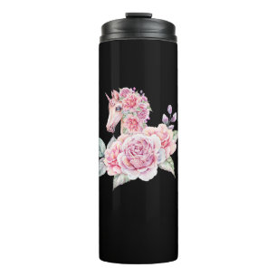 Garrafa Térmica Unicórnio Fofo Com Flores Unicórnio Floral Meninas