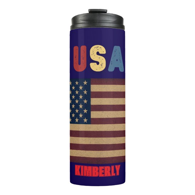 Garrafa Térmica Unisex USA American Flag Retro Vibe (Frente)