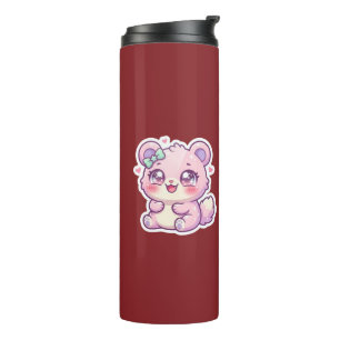 Garrafa Térmica Ursa Rosa Fofa Kawaii Pastel Chibi Coração St